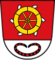 Gemeinde Rommelsried Über silbernem Schildfuß, darin ein roter Ring (Bronzering), in Rot das goldene Katharinenrad.