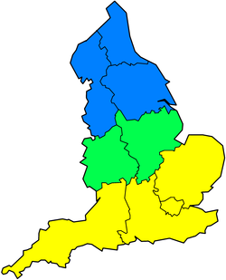 黃色部分是南英格蘭和東盎格利亞