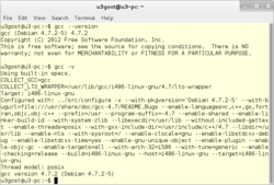 GCC 4.7.2 v ukazni vrstici na konzoli Debian GNU/Linux 7.6 (wheezy) 32-bit