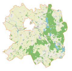 Mapa konturowa gminy wiejskiej Kętrzyn, blisko centrum na lewo u góry znajduje się punkt z opisem „Trzy Lipy”