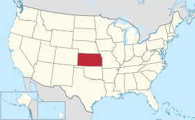 Karta SAD-a s istaknutom saveznom državom Kansas