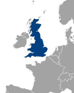 Britania Raya ngampar antara Irlandia jeung Eropa daratan