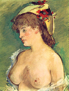 愛德華·馬奈–乳房裸露的金髮女性（c.1878）