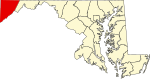 Mapa de Maryland con la ubicación del condado de Garrett