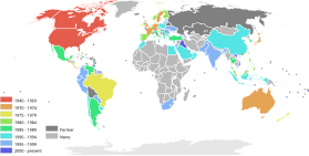 Countries with McDonald's restaurants, showing their first year with a restaurant