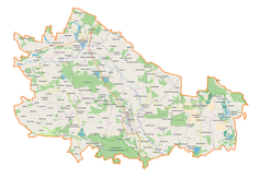 Mapa konturowa powiatu lubartowskiego, po lewej nieco na dole znajduje się punkt z opisem „Wypnicha”