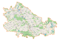 Mapa konturowa powiatu lubartowskiego, blisko centrum po lewej na dole znajduje się punkt z opisem „Kozłówka”