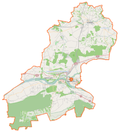 Mapa konturowa powiatu nowodworskiego, u góry po prawej znajduje się punkt z opisem „Chrcynno”