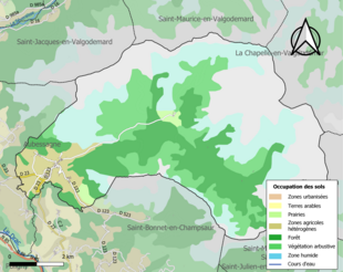 Carte en couleurs présentant l'occupation des sols.