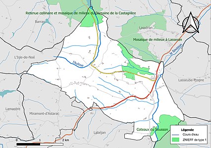 Carte des ZNIEFF de type 1 sur la commune.