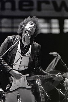 An image of Bob Dylan performing in Rotterdam, 1978