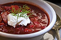 Borscht soup with sour cream