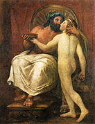 Frescă antică (fals notoriu) al lui Jupiter și Ganimede, adaptare realizată pentru a-l induce în eroare pe Winckelmann ce a fost atribuită lui Mengs sau lui Giovanni Casanova[18]
