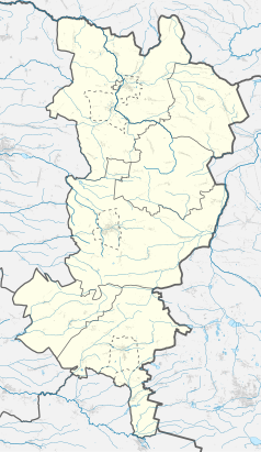 Mapa konturowa powiatu oleskiego, na dole nieco na lewo znajduje się punkt z opisem „Myślina”