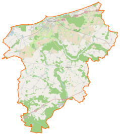 Mapa konturowa powiatu kołobrzeskiego, na dole po lewej znajduje się punkt z opisem „Rzesznikowo”