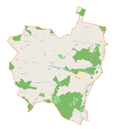 Mapa konturowa gminy Wielgomłyny, blisko centrum u góry znajduje się punkt z opisem „Goszczowa”