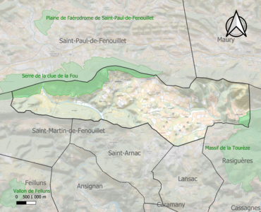 Carte des ZNIEFF de type 1 sur la commune.