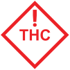 A red symbol with an an exclamation mark above the letters "THC" inside a square diamond outline