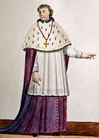 Bisschop in zomerse koorkledij in de 19de eeuw.