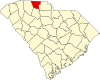 Mapa de Carolina del Sur con la ubicación del condado de Cherokee
