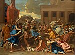 Răpirea Sabinelor; de Nicolas Poussin; 1634–1635; ulei pe pânză; 1,55 × 2,1 m; Muzeul Metropolitan de Artă, New York City[107]