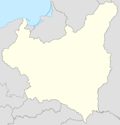 Mapa konturowa Polski w 1939, w centrum znajduje się punkt z opisem „miejsce bitwy”