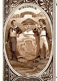 Wisconsin state coat of arms from the reverse of the National Bank Note Series 1882BB