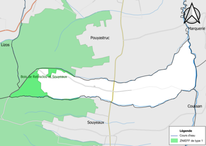 Carte de la ZNIEFF de type 1 sur la commune.