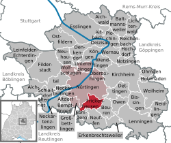 Elhelyezkedése Baden-Württemberg térképén