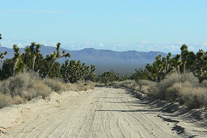 complete west-to-east Lanfair Valley vista to Piute Range (from foothills of New York Mountains, about 14 miles across valley)