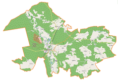 Mapa konturowa gminy Nowogród Bobrzański, blisko centrum na dole znajduje się punkt z opisem „Nowogród Bobrzański”