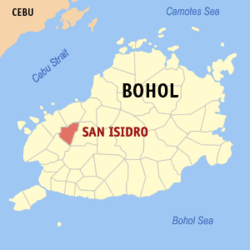 Mapa ng Bohol na nagpapakita sa lokasyon ng San Isidro.