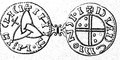 Triquetra entrelazada nun céntimo noruegués acuñado por Harald Hardrada (r. 1047-1066)