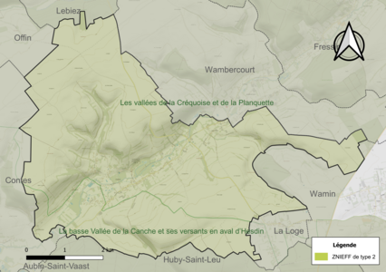 Carte des ZNIEFF de type 2 sur la commune.