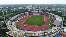 A grandstand at a sports stadium.