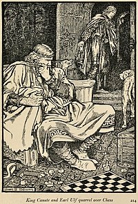 Ссоры короля Кнуда и ярла Ульфа во время игры в шахматы, художник - Моррис Мередит Уильямс, 1913 год