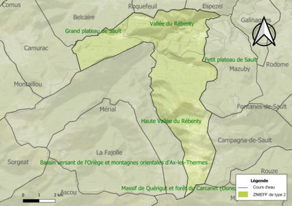 Carte des ZNIEFF de type 2 sur la commune.