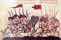 Utilizacion d'un drapèu roge amb estela e luna per de soudats turcs en 1299.