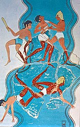 Scène de bataille. Fresque du palais de Nestor (période LHIIIB, vers 1300 av. J.-C.)