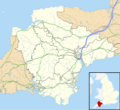 Mapa konturowa Devonu, na dole znajduje się punkt z opisem „Ugborough”