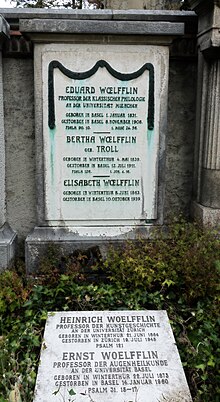 Eduard Wölfflin-Troll (1831–1908) Philologe, Friedhof Wolfgottesacker, Basel. Grabmal von Steinbildhauer Oscar Lippe
