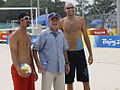 Image 4Dalhausser and Rogers celebrate their gold medal win in 2008 with George W. Bush (from Beach volleyball at the Summer Olympics)