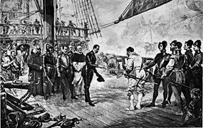 El capitán del galeón español Nuestra Señora del Rosario se rinde a Francis Drake de la Venganza