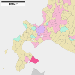 Vị trí Hakodate trên bản đồ Hokkaidō (phó tỉnh Oshima)