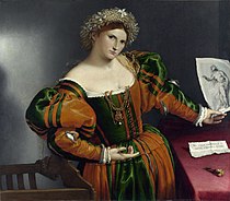 羅倫佐·洛托（英语：Lorenzo Lotto）的《受到盧克麗霞啟發的女人肖像畫（英语：Portrait of a Woman Inspired by Lucretia）》，96 × 110cm，約作於1530-1533年，自1927年起收藏[48]