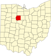 Kort over Ohio med Wyandot County markeret