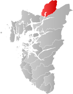 Mapa do condado de Rogaland com Sauda em destaque.