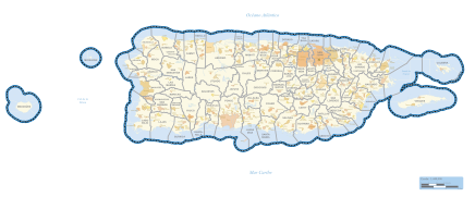 Puerto Rico map with urban areas, some communities and bodies of water.svg