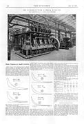 From The Engineer, a 400 hp 4-cylinder Hick Hargreaves & Co. Ltd. stationary Diesel engine under test, destined for Guayaquil, South America, 1920.[113]