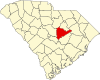 Mapa de Carolina del Sur con la ubicación del condado de Sumter